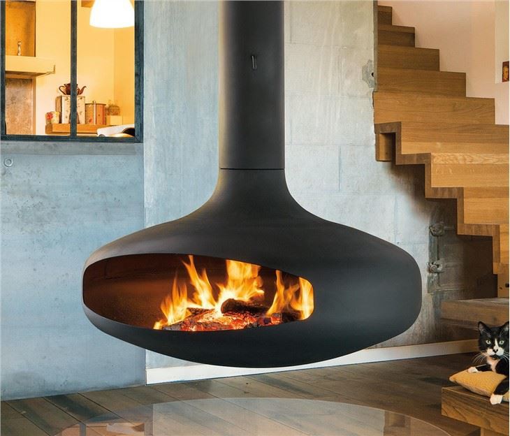 Black Ceiling Hanging Fireplace