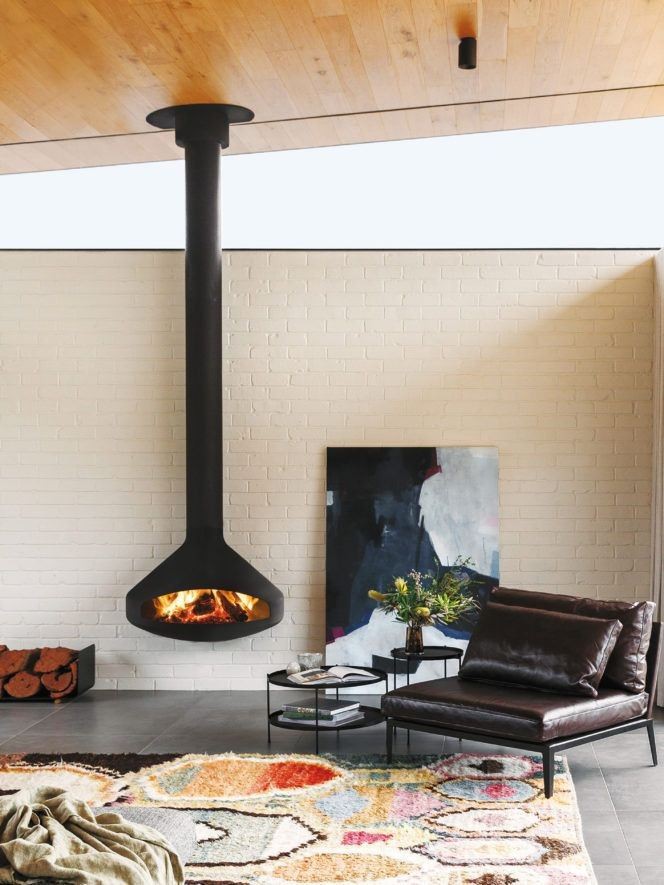 Black Ceiling Hanging Fireplace
