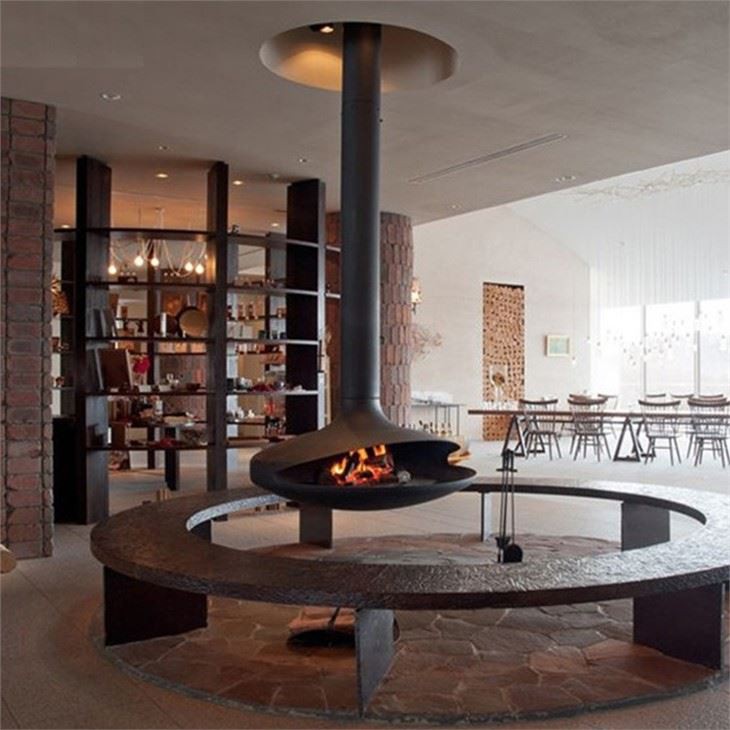 Black Ceiling Hanging Fireplace