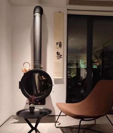 Round Black Fireplace