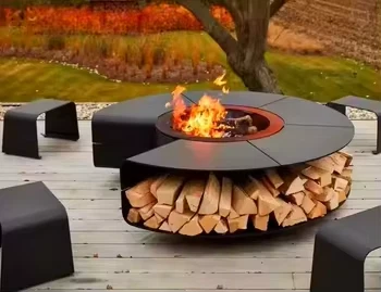 Outdoor Wood Burning Pyöreä Fire Pit Pit Pöytä